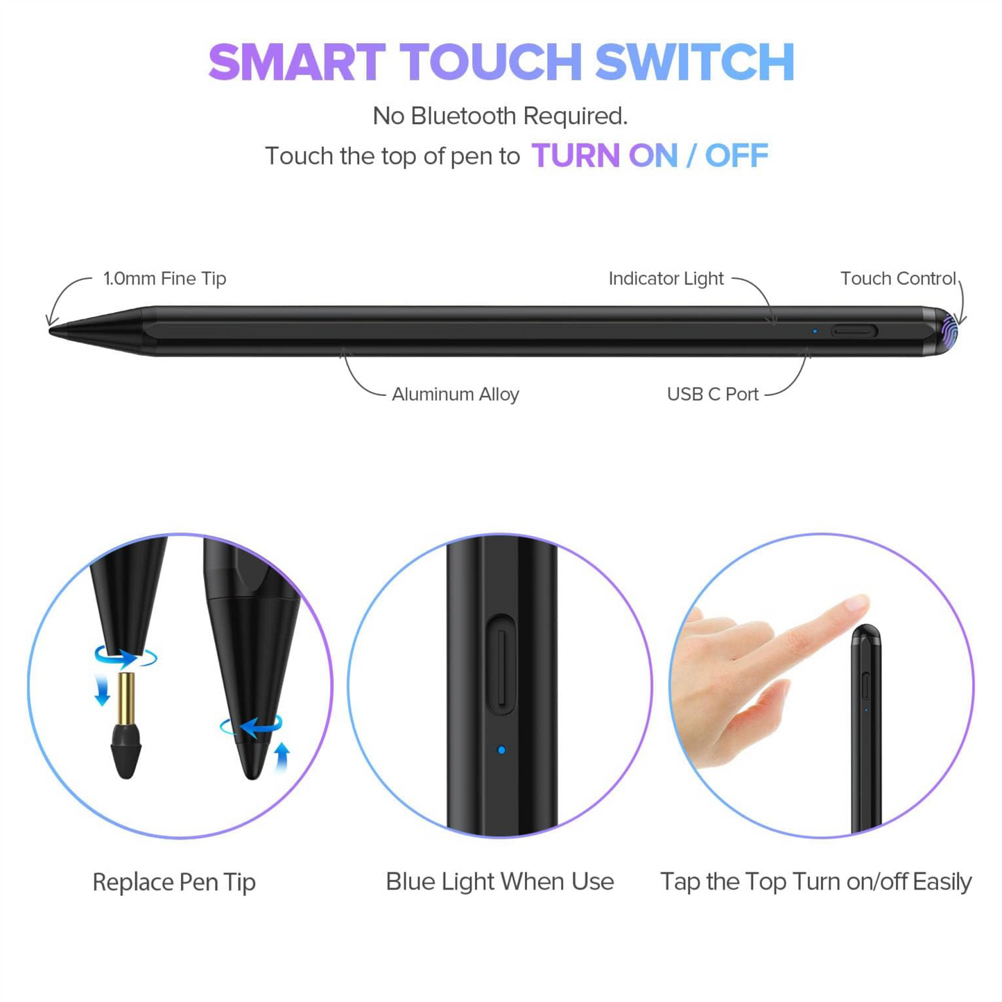 Stylus Pen for iPad (6–10 Gen, Pro, Air, Mini) Black + Free Gift Apple Handsfree