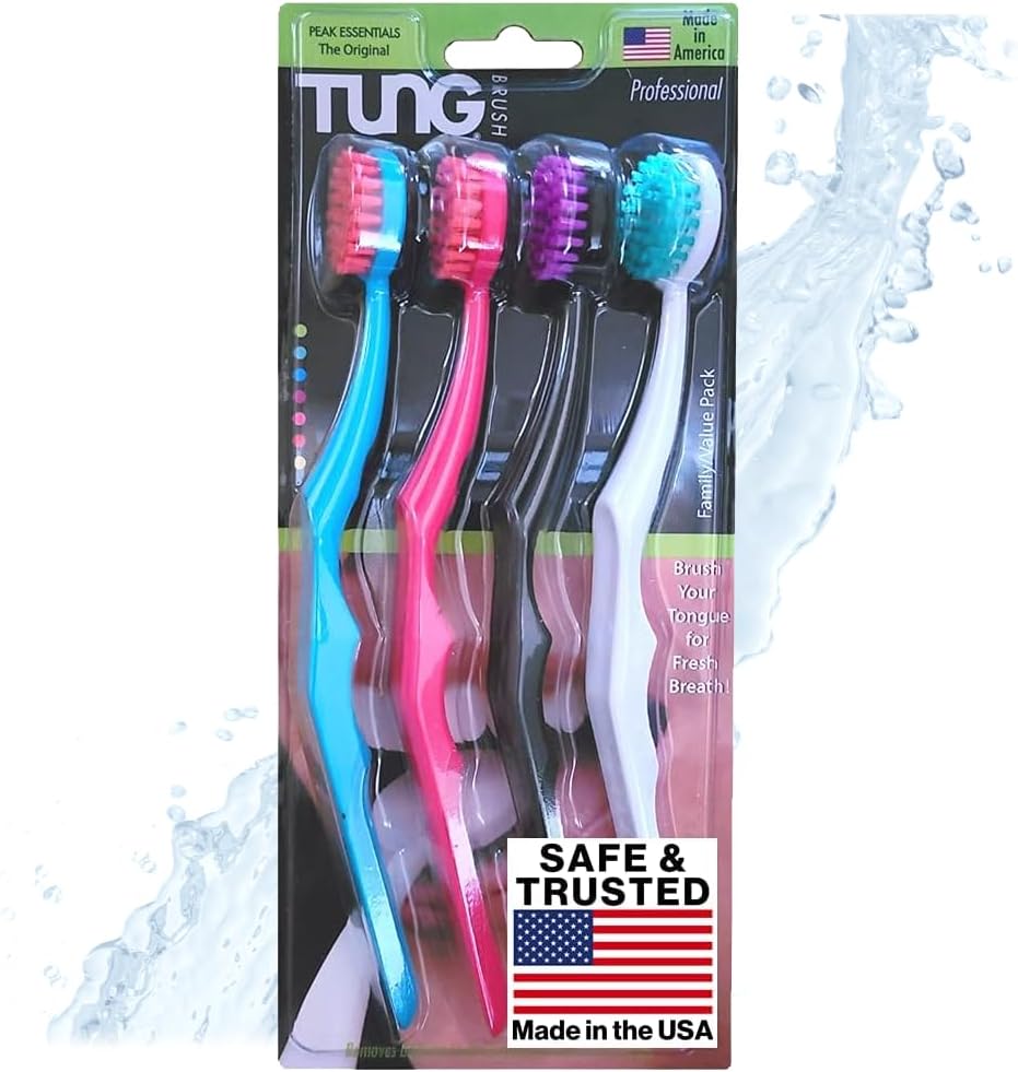 Peak Essentials TUNG Brush with Caps – Tongue Cleaner & Odor Eliminator (2 Pack)