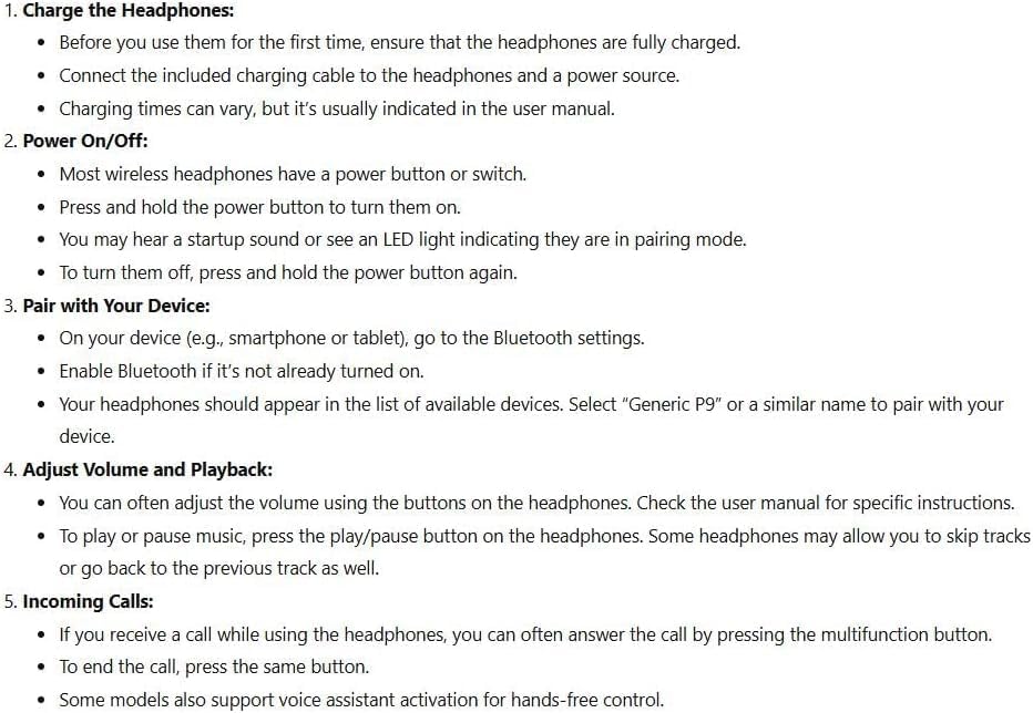 Ultra Wireless Bluetooth Headphones with Mic – Over Ear, 10Hr Playtime (P9)