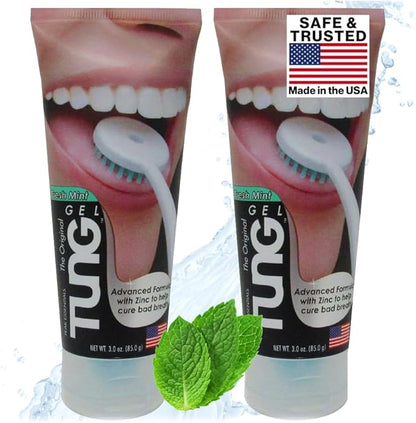 TUNG Fresh Mint Gel with Tongue Cleaner – Bad Breath & Odor Control (2 Pack)
