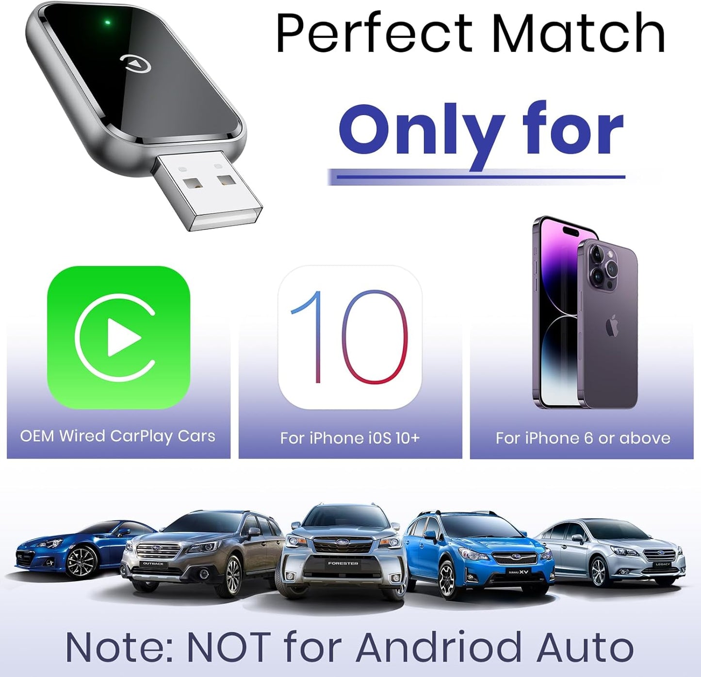 Wireless CarPlay Adapter for iPhone – Convert Wired to Wireless, Black