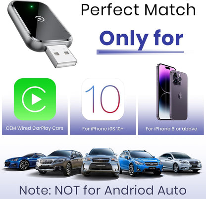 Wireless CarPlay Adapter for iPhone – Convert Wired to Wireless, Black