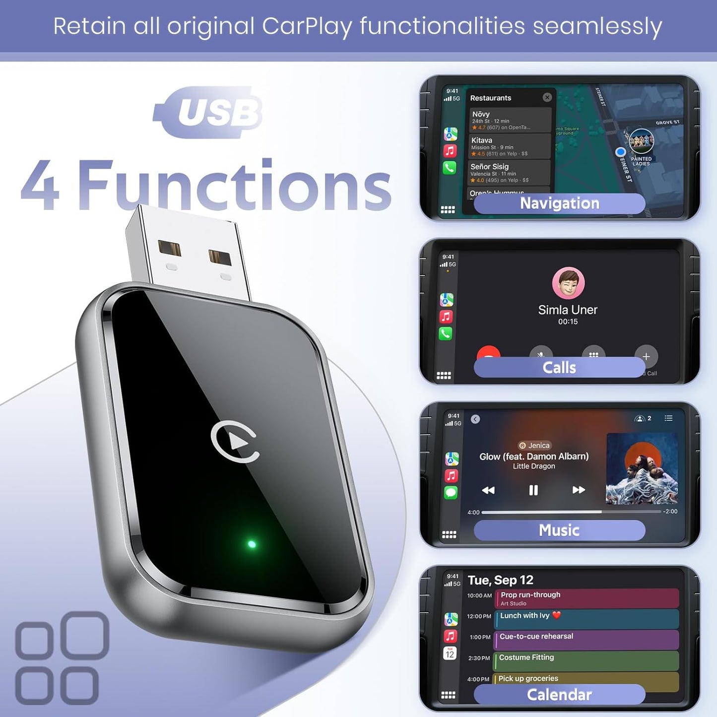 Wireless CarPlay Adapter for iPhone – Convert Wired to Wireless, Black