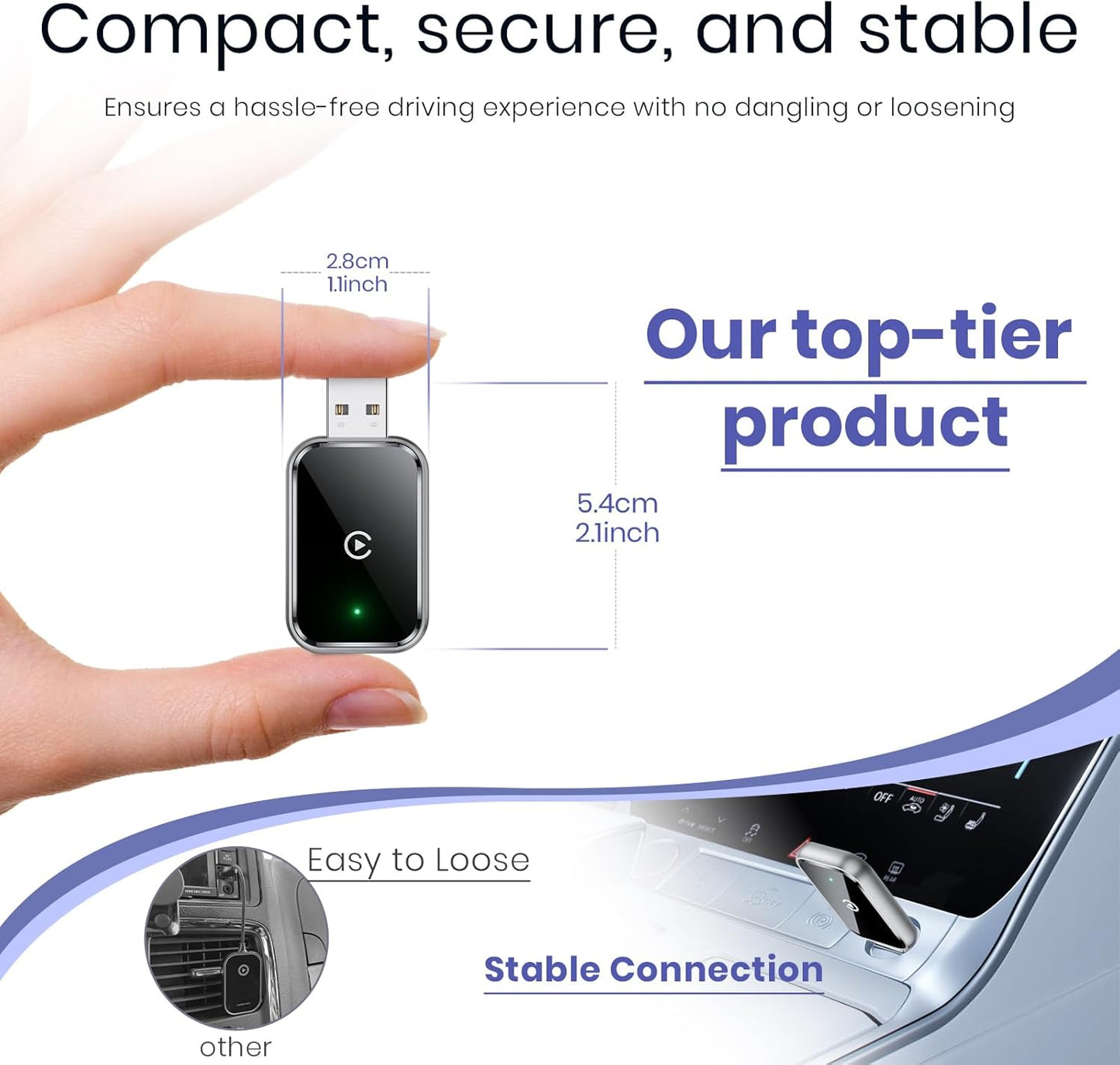 Wireless CarPlay Adapter for iPhone – Convert Wired to Wireless, Black