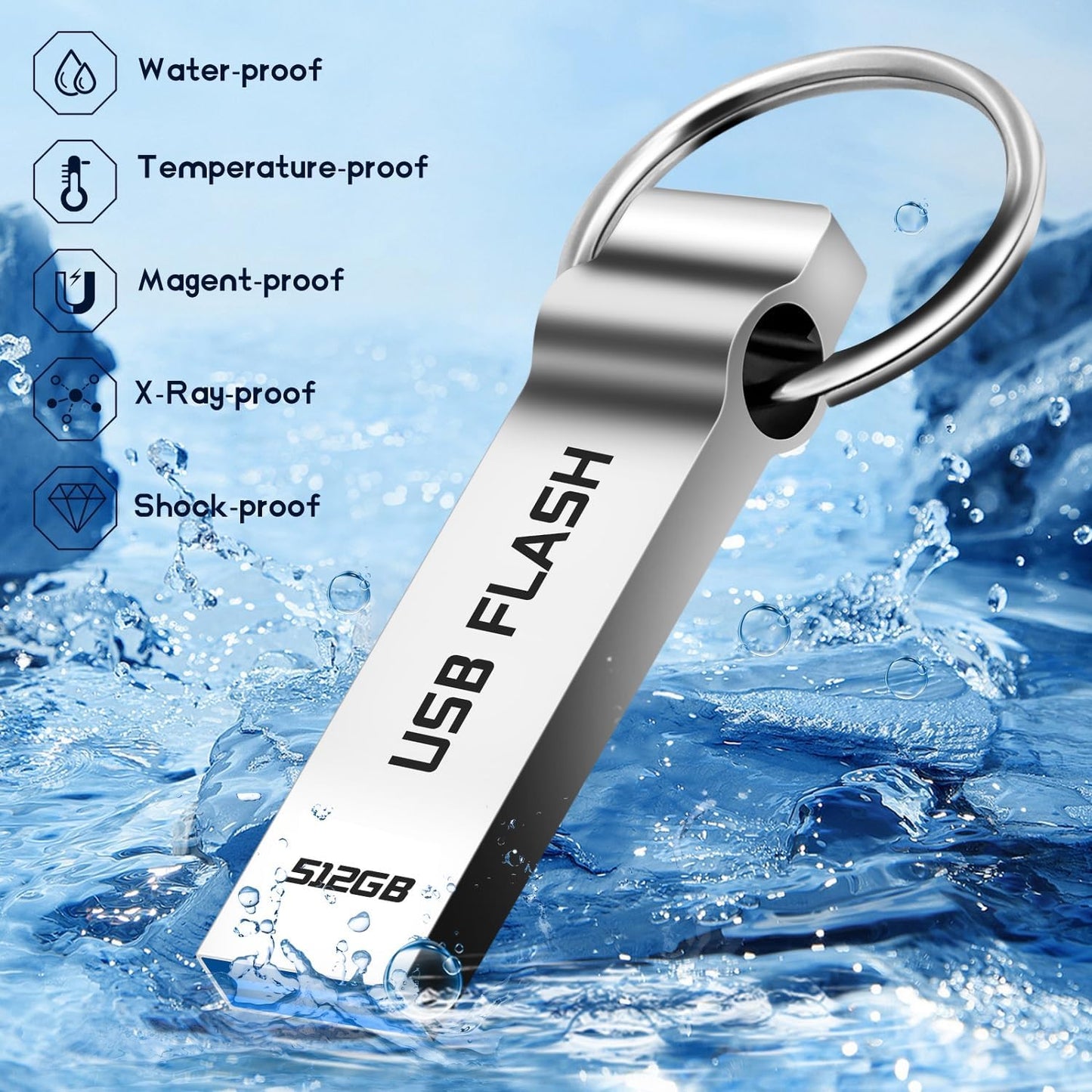 Vicylif 512GB USB Flash Drive – High Speed, Large Capacity, Waterproof