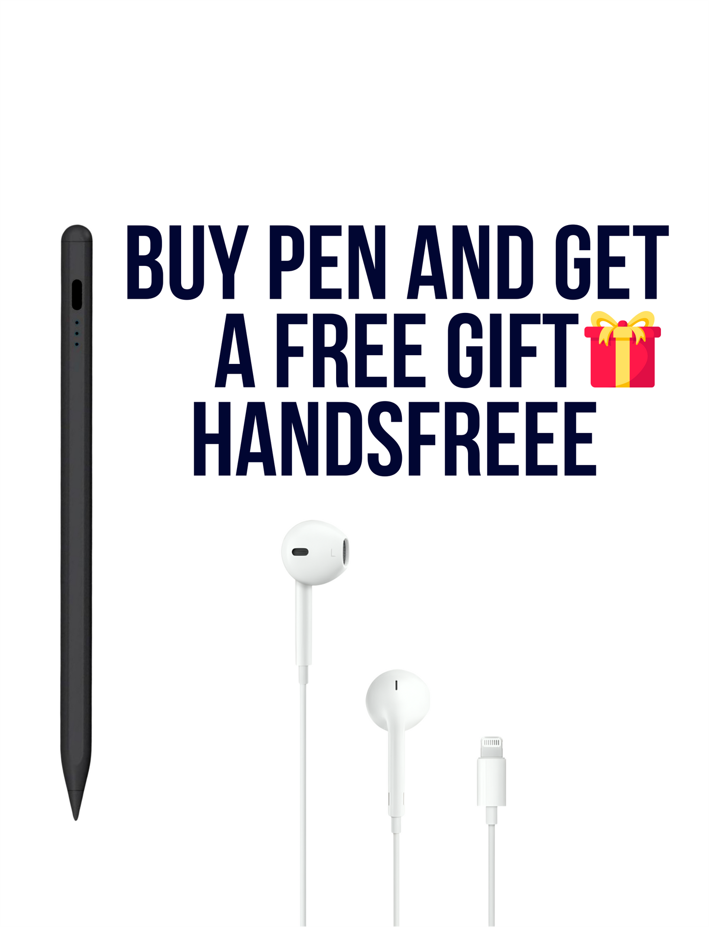 Stylus Pen for iPad (6–10 Gen, Pro, Air, Mini) Black  + Free Gift Apple Handsfree